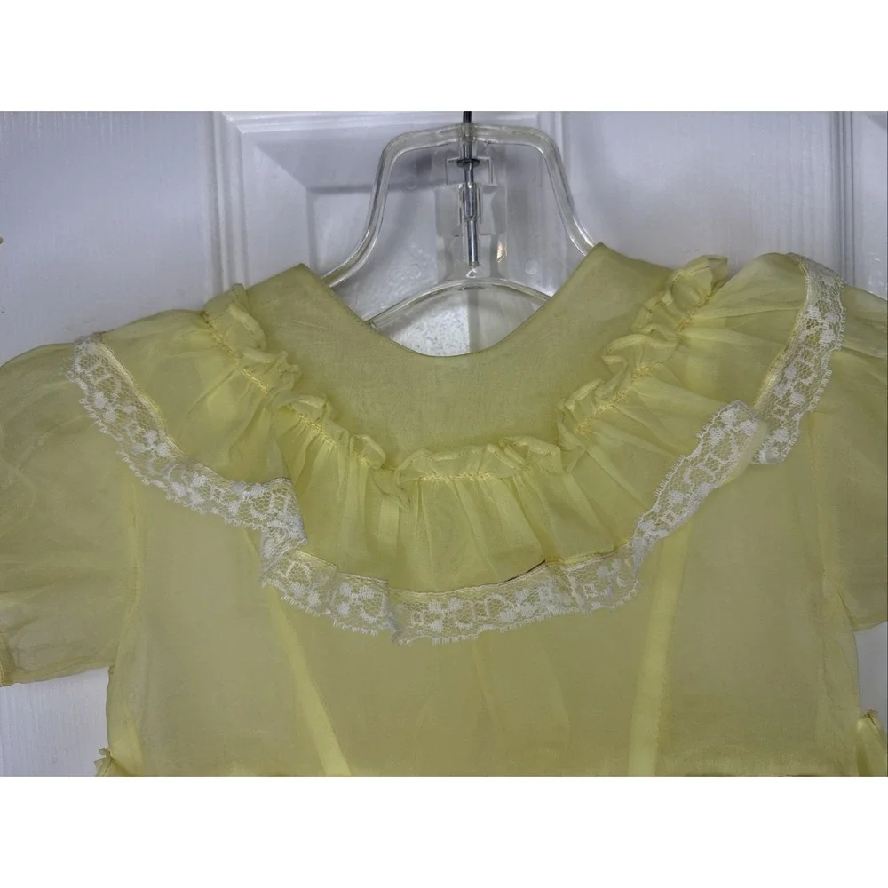 Vintage Toddler Girls‎ Yellow Sheer Dress Lace Ruffle 18-24M 2T Easter Party